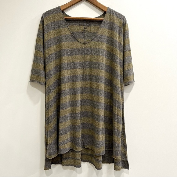 We the Free striped oversized tunic shirt army green gray raw hem size small - Picture 1 of 9